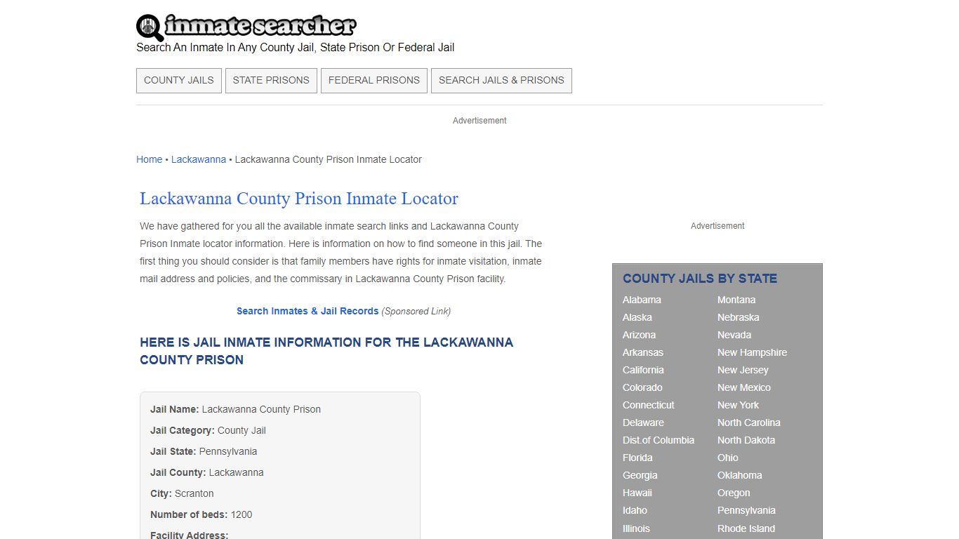 Lackawanna County Prison Inmate Locator - Inmate Searcher